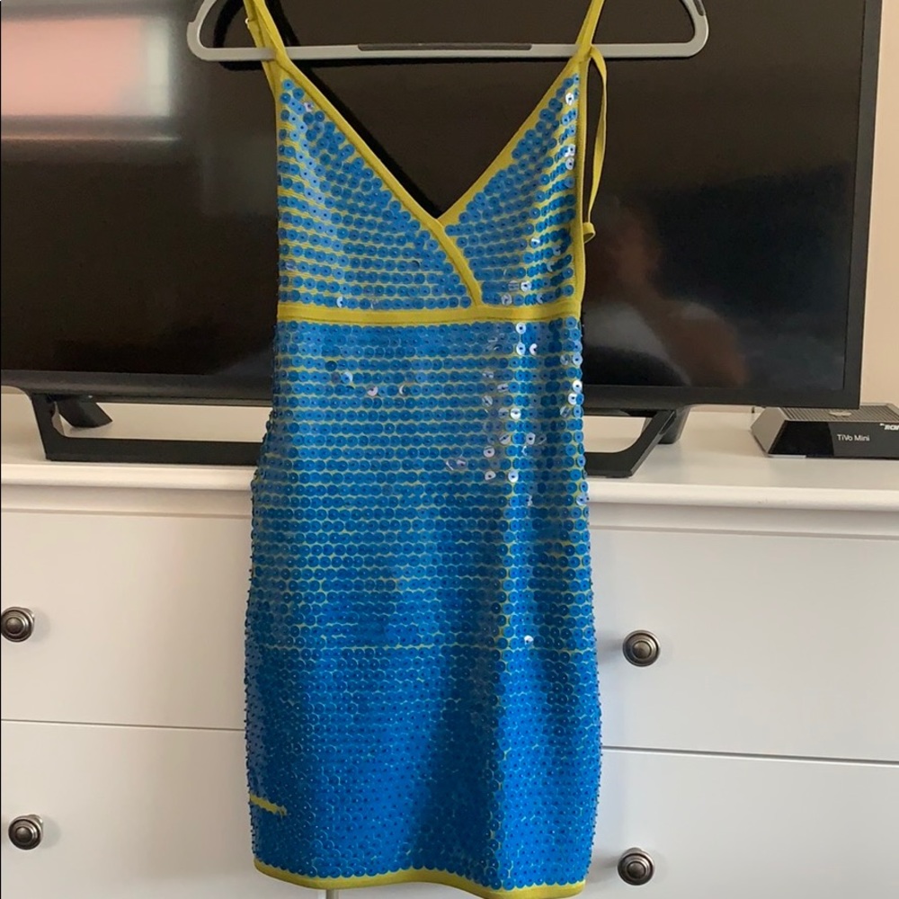 Herve Leger blue and green sequin minidress